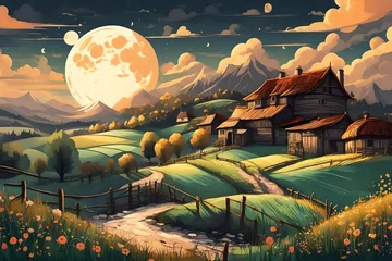 Foto op Aluminium Countryside and moon, fantasy illustration © MISHAL
