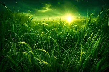 Zelfklevend Fotobehang  gold in the grass. St. Patricks Day night background naturaly HD glow © MISHAL