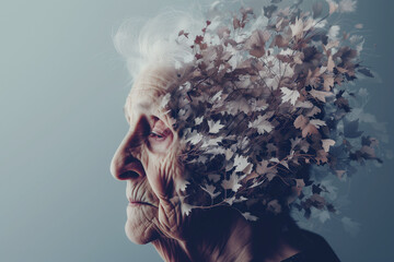 Elderly Woman with Alzheimer's disease or dementia. Concept of old age, memory loss, dementia, and Alzheimer's. - obrazy, fototapety, plakaty