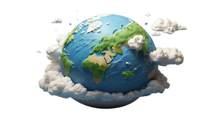 3D Animated Cartoon Earth with Cloud Icon: Whimsical Planetary Charm with a Transparent Canvas