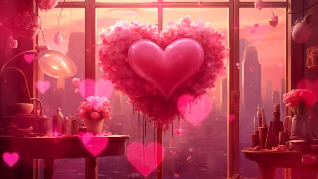 Scene The atmosphere of a loving valentine's day is decorated with Ati's picture and the color red Seamless looping time-lapse animation Video background Generated AI