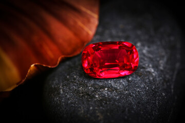 Radiant Red and Yellow Diamond Crystal Illuminated with Love, Isolated on White Background