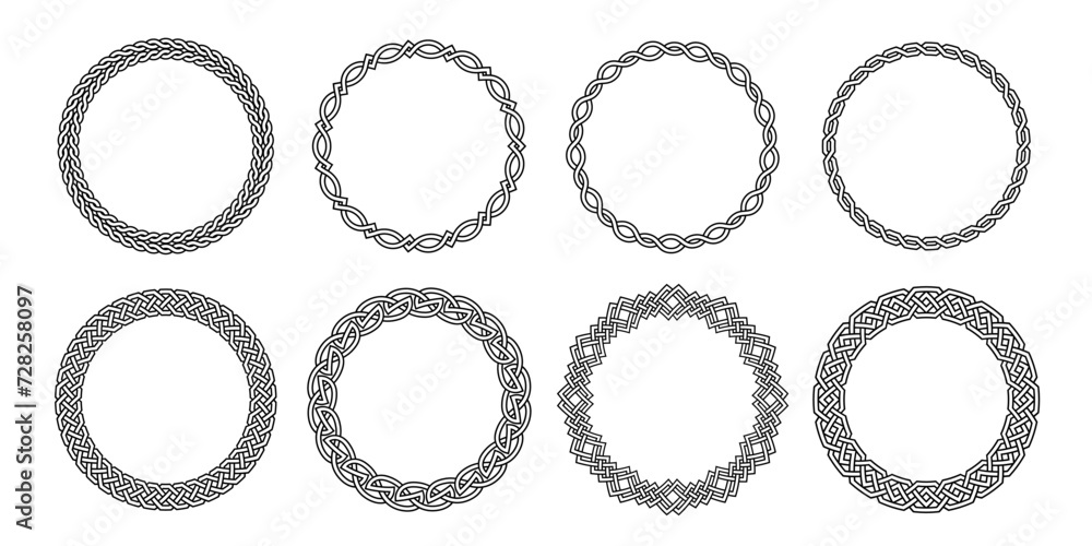 Wall mural celtic circle frames. vintage round border frames with celtic knots, knotted braid ornaments norther - Wall murals