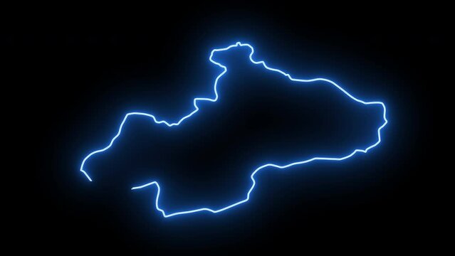 Animated map of Tokat in Turkey with a glowing neon effect
