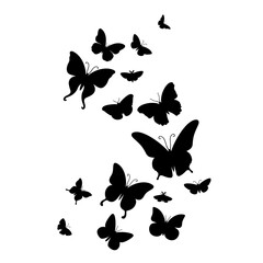 Butterflies flock. Cute flying butterfly group summer insects with wings in flight, flying butterflies. Winged exotic various moth flock vector illustration