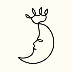 One line art logo design with moon and face of a queen