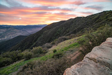 Sunrise, Santa Ynez Mountains, Telephoto, Layering, Blue Mountains, Orange Sky