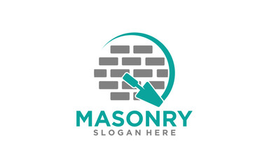 Vintage Masonry brick wall construction logo template	
