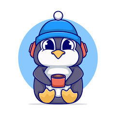 Cute Pinguin With Coffee Illustration