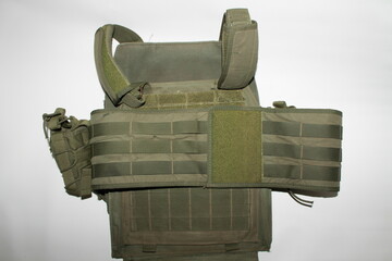 
Plate carrier body armor on a white background.