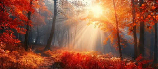 Breathtakingly Beautiful Morning Landscape in the Enchanting Autumn Forest