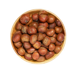 top view flat lay chestnut food isolated in wood bowl