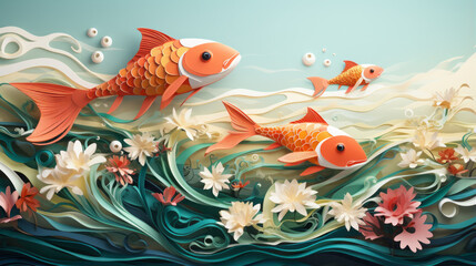 Whimsical Water World: Captivating Cartoon Illustrations of Aquatic Life in a Seamless Underwater Desig, generative AI