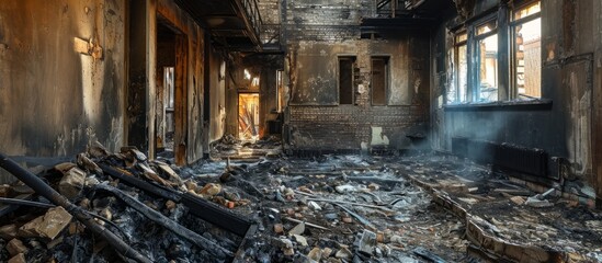 Fototapeta na wymiar Inside View of a Burned Down Building