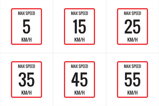 Maximum Speed limit sign  5 kmh, 15, 25, 35, 45, 55 Kmh, sign icon on white background vector illustration.