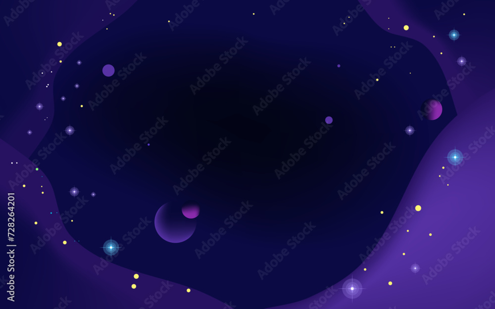 Poster vector space background . cute flat style template with stars in outer space