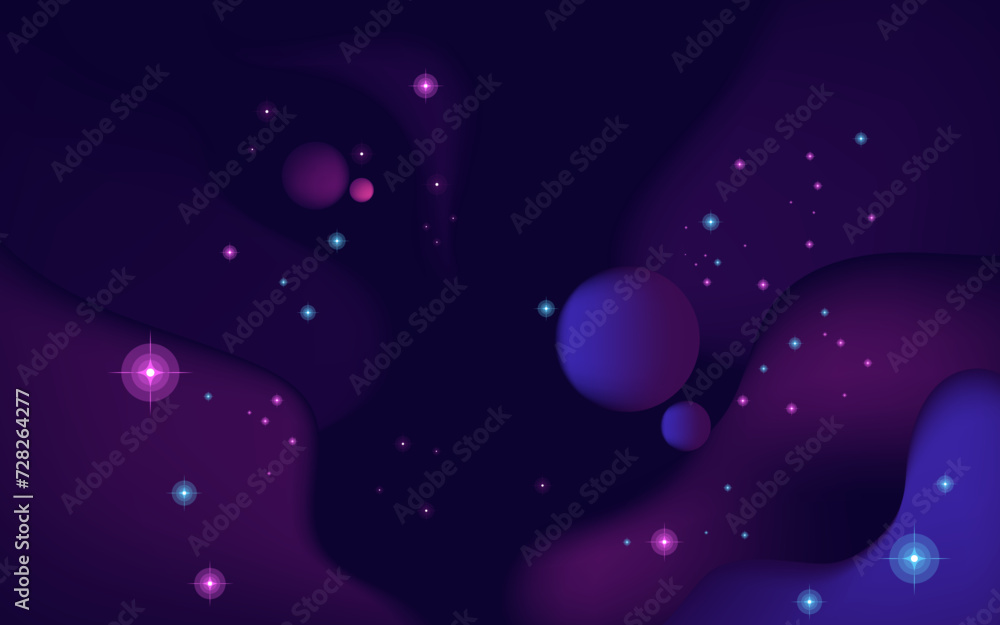 Poster vector space background . cute flat style template with stars in outer space