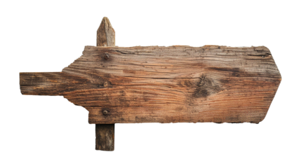 Old empty wooden sign board on isolated white background