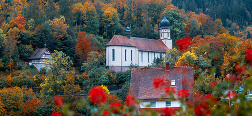 Maria in der Tanne church in historic Triberg town, Black forest, Germany.