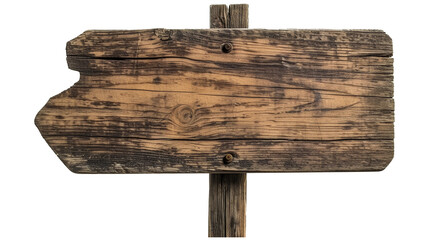 Old empty wooden sign board on isolated white background