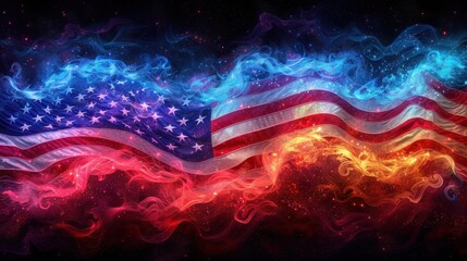 Abstract Digital Illustration of the American Flag With Vivid Smoke Effect