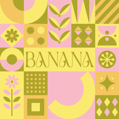 Banana Fruit seamless pattern in scandinavian style postcard with Retro clean concept design © Steven