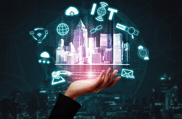 Internet of Things and Communication Technology Concept - Modern graphic interface showing smart...