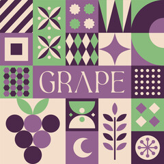 grape Fruit seamless pattern in scandinavian style postcard with Retro clean concept design