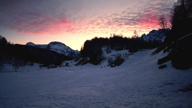 Spectacular red sunset in Crampiolo - Alpe Devero Italy.