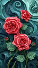 Valentine Valentine's Day Roses Rose Paper Cut Phone Wallpaper Background Illustration	

