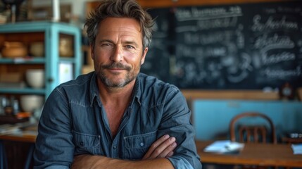 Fototapeta premium Confident University Professor Standing in Front of Blackboard in Lecture Hall