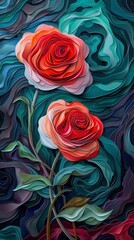 Valentine Valentine's Day Roses Rose Paper Cut Phone Wallpaper Background Illustration	
