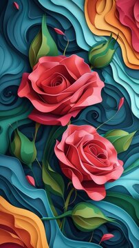 Valentine Valentine's Day Roses Rose Paper Cut Phone Wallpaper Background Illustration	
