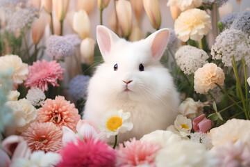  A Fluffy Bunny in a Flower Field with a Delicate Floral Background