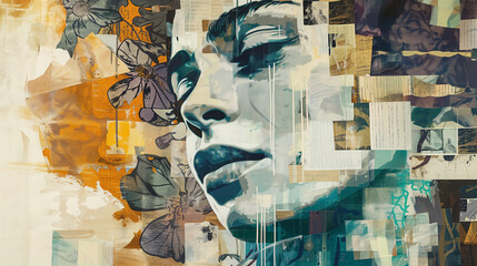 Collage art of a woman's face with butterflies.