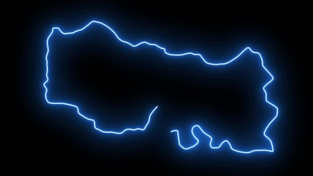 Animated map of Trabzon in Turkey with a glowing neon effect