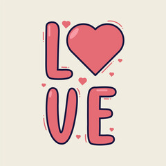 Love lettering with hearts. Valentines day card. Vector illustration