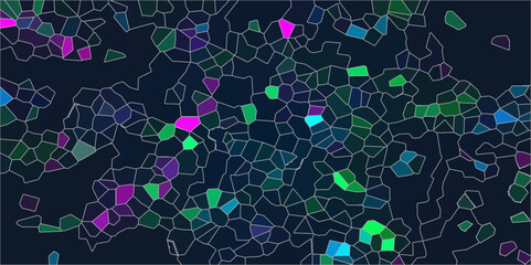 Abstract Seamless Multicolor Broken Stained-Glass Geometric Retro Tiles Pattern and Quartz Crystal Voronoi Diagram Background. For Artful Websites, Presentations, Brochures, and Social Media Graphics.