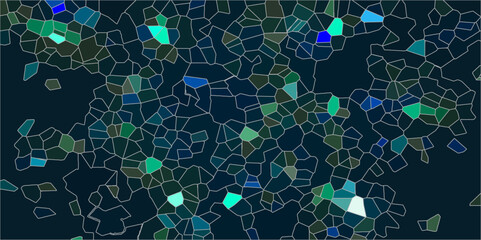 Abstract Seamless Multicolor Broken Stained-Glass Geometric Retro Tiles Pattern and Quartz Crystal Voronoi Diagram Background. For Artful Websites, Presentations, Brochures, and Social Media Graphics.