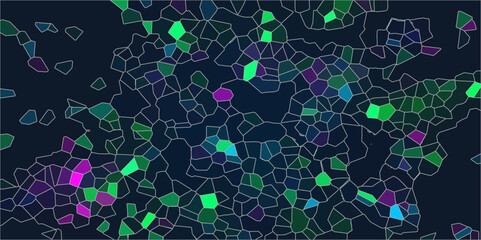 Abstract Seamless Multicolor Broken Stained-Glass Geometric Retro Tiles Pattern and Quartz Crystal Voronoi Diagram Background. For Artful Websites, Presentations, Brochures, and Social Media Graphics.