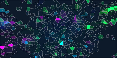 Abstract Seamless Multicolor Broken Stained-Glass Geometric Retro Tiles Pattern and Quartz Crystal Voronoi Diagram Background. For Artful Websites, Presentations, Brochures, and Social Media Graphics.