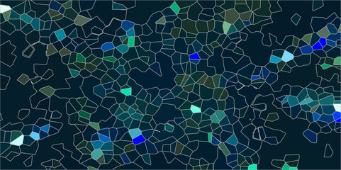 Abstract Seamless Multicolor Broken Stained-Glass Geometric Retro Tiles Pattern and Quartz Crystal Voronoi Diagram Background. For Artful Websites, Presentations, Brochures, and Social Media Graphics.