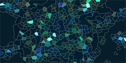 Abstract Seamless Multicolor Broken Stained-Glass Geometric Retro Tiles Pattern and Quartz Crystal Voronoi Diagram Background. For Artful Websites, Presentations, Brochures, and Social Media Graphics.