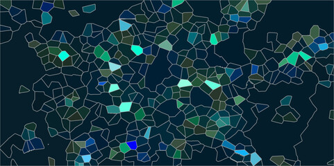 Abstract Seamless Multicolor Broken Stained-Glass Geometric Retro Tiles Pattern and Quartz Crystal Voronoi Diagram Background. For Artful Websites, Presentations, Brochures, and Social Media Graphics.
