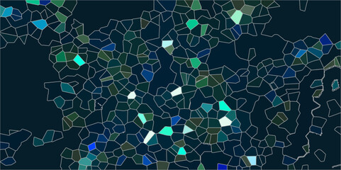 Abstract Seamless Multicolor Broken Stained-Glass Geometric Retro Tiles Pattern and Quartz Crystal Voronoi Diagram Background. For Artful Websites, Presentations, Brochures, and Social Media Graphics.