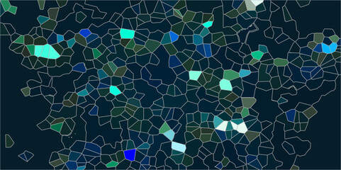 Abstract Seamless Multicolor Broken Stained-Glass Geometric Retro Tiles Pattern and Quartz Crystal Voronoi Diagram Background. For Artful Websites, Presentations, Brochures, and Social Media Graphics.