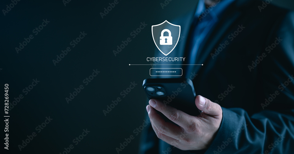 Poster cybersecurity encompasses the concept of cyber security, secure internet access, the encryption of p