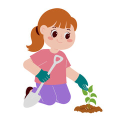 A Girl Giving Fertilizer Illustration