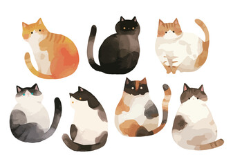 水彩で描いた猫のイラスト