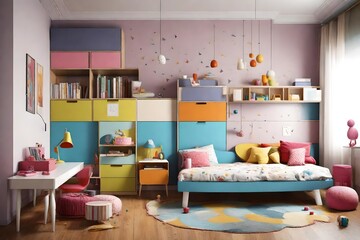 Colored children interior with modern furniture